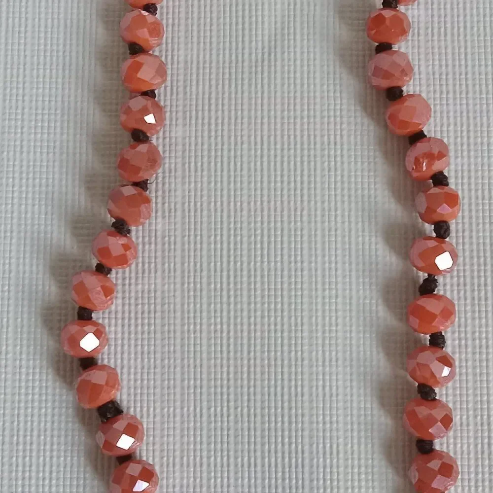 Iridescent Orange Faceted Beaded Single Strand Long Layering Fashion Necklace